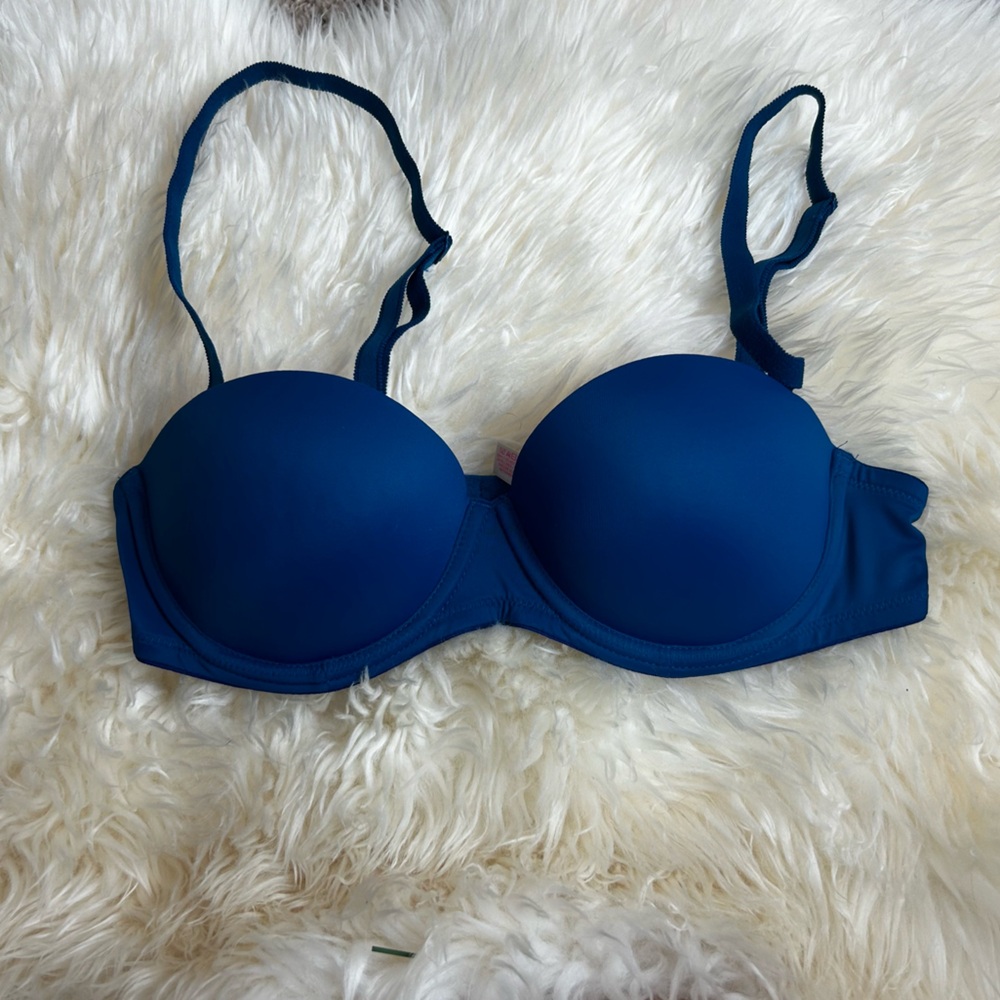Pink Victoria Secret Blue Push Up Bra with Adjustable Straps Sz 34A
